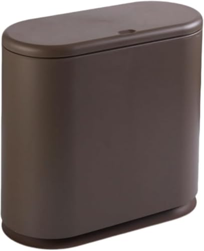 GEBYUI スリム角型 ふた付きゴミ箱 15 リットル 防臭密閉|ゴミ袋隠し設計 省スペース|トイレ・洗面所・家庭用 オムツ・ペット汚物に最適 (コーヒー色)