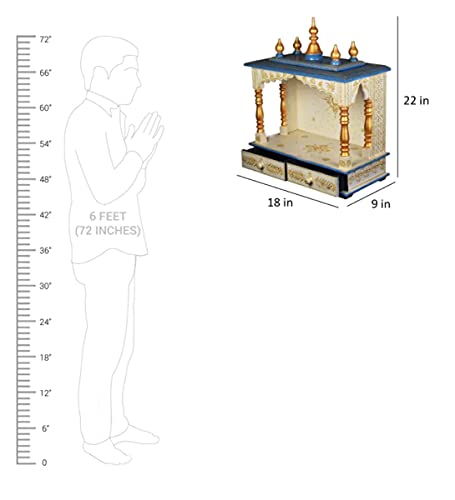 Kamdhenu art and craft Wooden Temple (Blue and White)