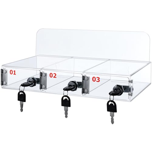 Threan 3 Slot Cell Phone Storage Box, Clear Cell Phone Storage Cabinet Wall Mounted, Including Door Locks and Keys for Office School Factory Classroom Students Staff