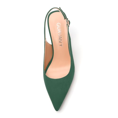 Women's Buckle Slingback Pumps, Pointed Closed Toe Mid Stiletto Heels, Slip On Fashion Solid Suede Working Wedding Dress Shoes for Women3