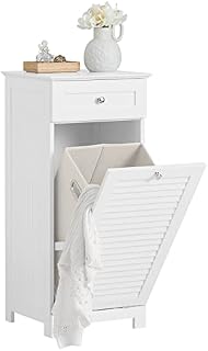 SoBuy BZR73-W Kosz na Pranie Szafka Łazienkowa Stojące Komoda 1 szuflada 40 x 38 x 90 cm Biały