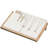 Dreamhousey Estante biselado de madera maciza para joyas, bandeja de exhibición de collares, colgante de cadena larga, soporte de exhibición de venta de joyería (blanco (grande))