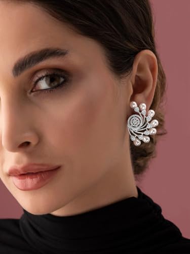Image of Rubans Stud Earrings Oversized Fashionable American Diamond Stylish Jewellery Gift for Women & Girls