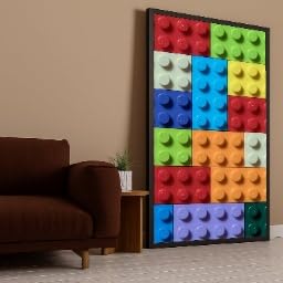 Tableau sur toile briques de jeu colorées pour créer un coin éveil mural en nurserie