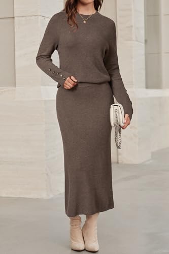 Arach&Cloz Women's Business Casual Sweater 2 Piece Sets Cofee M - image 2