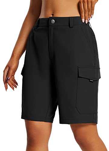 BALEAF Short cargo de randonnée pour femme - Séchage rapide - Léger - Avec poches - Résistant à l'eau - 25,4 cm, vert militaire, L Cover