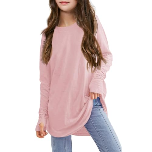 Girls Long Sleeve Oversized Tops with Thumb Holes Loose Soft Shirts Blouse Teen Kids Crew Neck Casual Tees Clothes