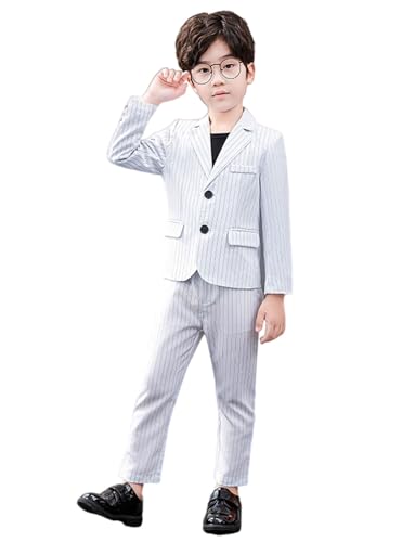 Costume garçon à rayures haut de gamme à revers échancré et finitions tailleur raffinées