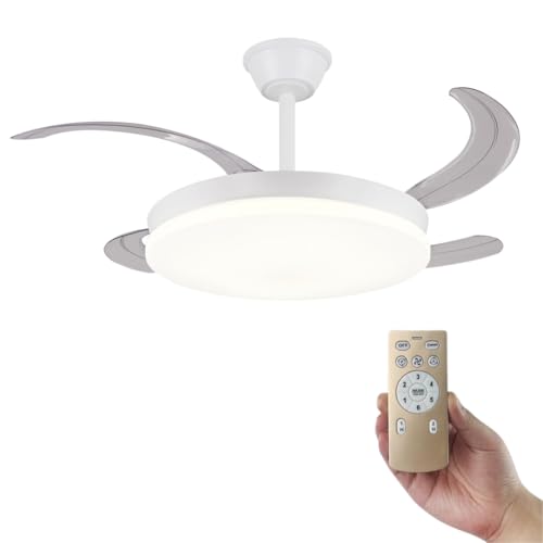 Ventilador de Techo Luz LED 72W Retráctil y Silencioso - Lámpara Ventilador Aspas Plegables con 3...