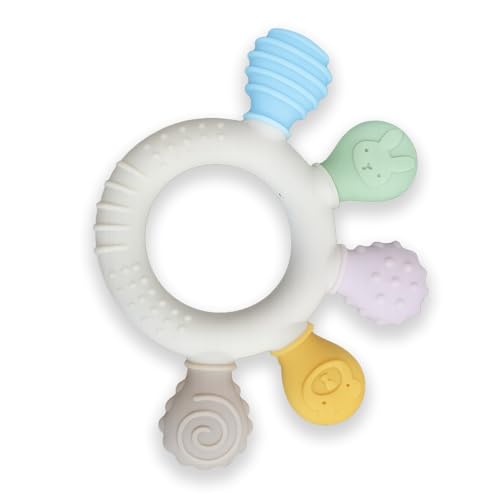 Image of BabyGo 2 in 1 Baby Teether and Teething Ring for Infants | Soft Silicone and Natural Neem Wood Teether | Teething Toy for Chewing, Mouthing, and Sensory Development for Babies 3-12 Months | Pack of 1