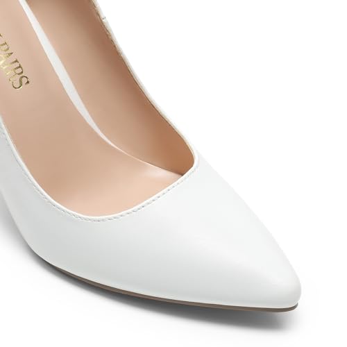 DREAM PAIRS Women's Closed Pointed Toe High Heels,White/Pu,6 - image 2