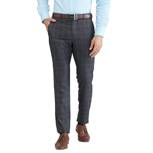 Image of Raymond Men Slim Fit Checks Pattern Polyester Blend Flat Front Formal Trouser