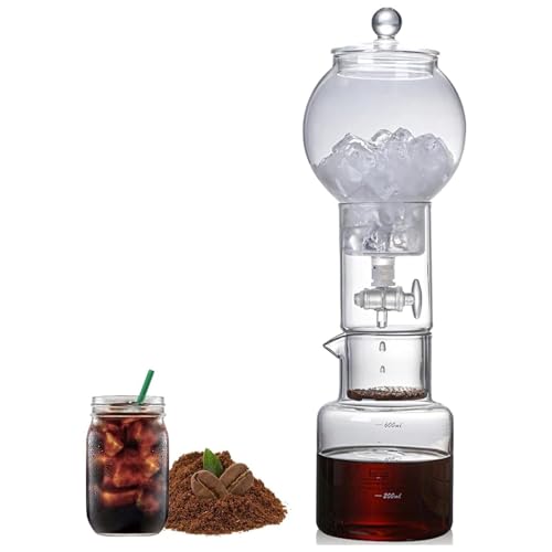 Cold Brew Coffee Maker 600ml Portable Cold Brew Coffee Maker Glass Coffee Pot Ice Drip Pot for Cold Drinking Tea Cold Brew Coffee (CLEAR)