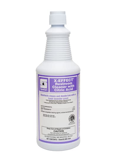 Spartan Chemical X-Effect Restroom Cleaner with Citric Acid 32oz Case of 12 Quarts 3 Triggers, Purple