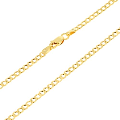 Nuragold 14k Real Yellow Gold Cuban Curb Link 2.5mm Chain Necklace (16