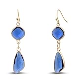 Blue Drop Earrings for Women-14K Gold Plated Sapphire Earrings for Women Unique Hypoallergenic Crystal Earrings Blue Stone Earrings Dangle Earrings for Women Birthstone Blue Topaz Earrings