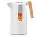 YUANJ Thermoskanne 1L, Stainless Steel 304, Vakuum Kaffeekanne mit Holzgriff, Edelstahl Doppelwandig Isolierkanne (Quick Press Verschluss, 12h heiß, 24h kalt) (Weiß)