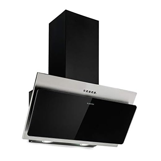 Klarstein Alessia - Campana extractora de pared, Extractor de humos, Tipo B, 350 m³/h, Push Control, Iluminación LED, Extracción y ventilación, Combinación de acero y vidrio, 60cm, Negro