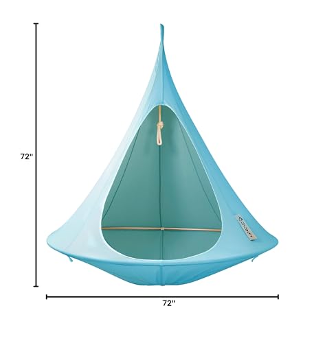 Double Cacoon Hanging Chair for Two – Cozy Indoor/Outdoor Hammock with Polyester Canvas, 440 lb Capacity, Includes 18ft Rope & Carabiner (Turquoise)