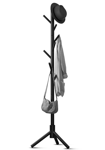 Bayt Porte-manteau en bois, style minimaliste avec 8 crochets – 175 cm – Noir