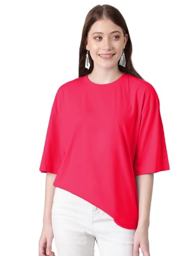 Image of KOTTY Women's Cotton Blend Solid Oversized T-Shirts