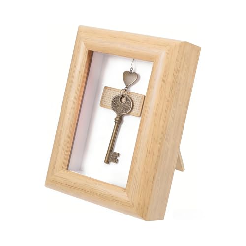 2x3 Mini Shadow Box Frame Real Glass Small Shadow box Display I Deep Display Case for Coins Pins photo Dried Flowers Baby Keepsakes Small Shadowbox for Wall or Tabletop (Wood color)