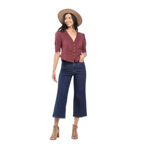 Judy Blue High Waist Tummy Control Tailored Crop Wide Leg Jeans - Cotton Blend 88716-25