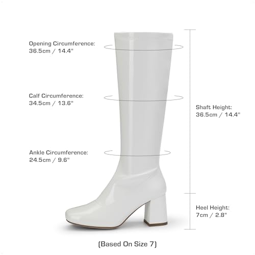 DREAM PAIRS Women's Gogo Boots Square Toe Chunky Wide Calf Knee High Boots For Women,Size 10,White/Patent/Pu,SDKB2231W
