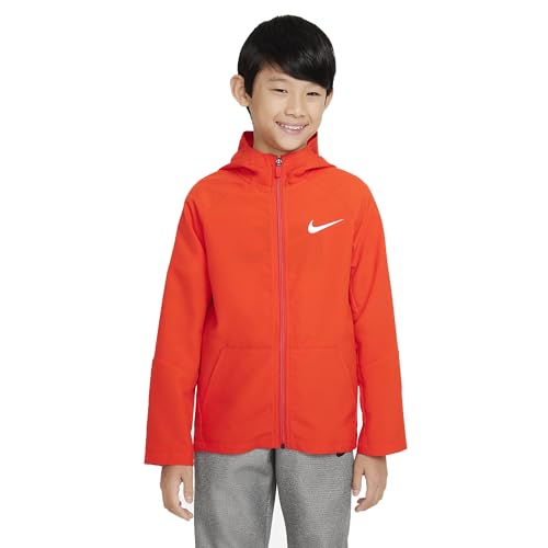 Nike Dri-FIT Big Kids' (Boys') Woven Training Jacket (US, Alpha, Medium, Regular, Picante Red/Picante Red/White)