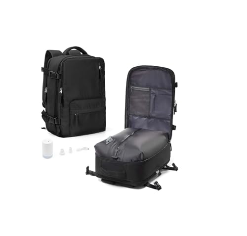 Vacuum Seal Backpack for Travel with Air Pump Compression Vacpack Carry on Flight Approved Daypack Laptop Space Saver Bags Storage with Vacuum System 18x14x8 inches Travel Bag Women Men Black