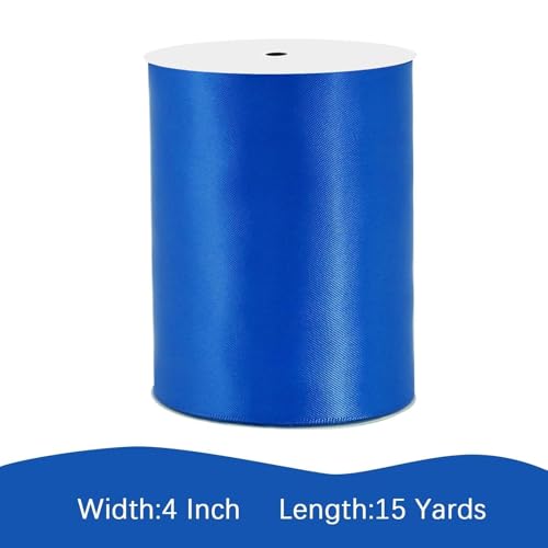 Image of Royal Blue Satin Ribbon 4 inch X 15 Yards Polyester Ribbon for Gift Wrapping Very Suitable for Weddings Party Hair Bow Invitation Decorations and More