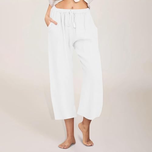 Linen Capris for Women Plus Size Petite Wide Leg Palazzo Flowy Cropped Pants Capri with Pockets Casual Summer Clothes2