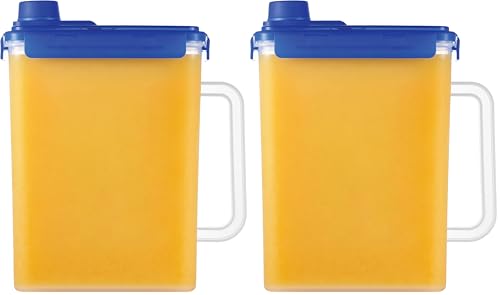Image of LocknLock Aqua Fridge Door Water Jug with Handle BPA Free Plastic Pitcher with Screw Top Lid Perfect for Making Teas and Juices, 1 Gallon, Blue (Pack of 2)