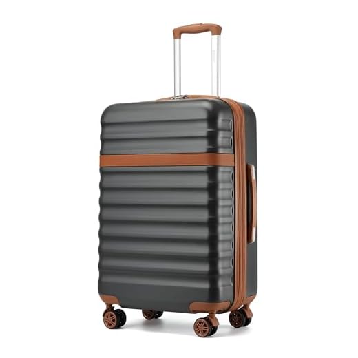 Kono Valise Soute Extensible Léger et Rigide ABS+PC Durable Valise Moyenne avec 4 Roues Silencieuses à 360° et Serrures TSA (Gris/Marron,L)