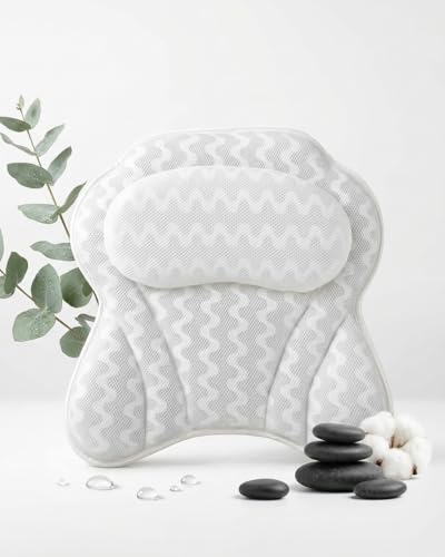 Image of Premium Bath Pillow with 6 Strong Suction Cups, Soft Mesh Neck and Back Support, Ergonomic Tub Pillow for Relaxing Bath, White by Texco International