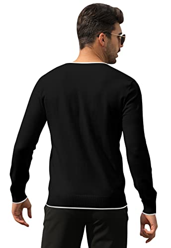 Feziakuk Strickpullover Herren V-Ausschnitt Pullover Herbst Winter Langarm Sweater Basic Winterpullover Warm Arbeitspullove Tops, Schwarz XL