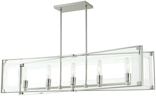 GEORGE KOVACS P1405-613 Crystal Clear Island Chandelier, 5-Light, 300 Total Watts, 10-in H x 9.5-in W, Polished Nickel