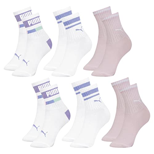 Kit 06 Pares Meia Puma Infantil Cano Médio Algodão Criança | Kit Menina: 2 Lilás - 2 Rosa - 2 Lavand