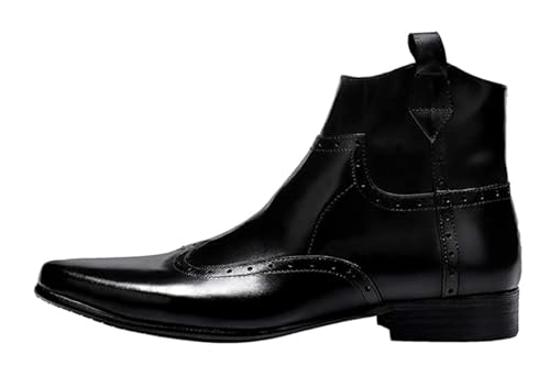 Santimon Men's Cowboy Boots Leather Wingtip Western Chelsea with Zipper2