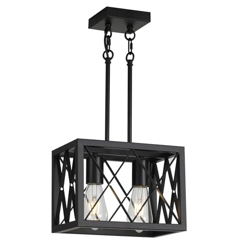 KEESFU Black Farmhouse Pendant Light, 2 Lights Small Kitchen Lighting