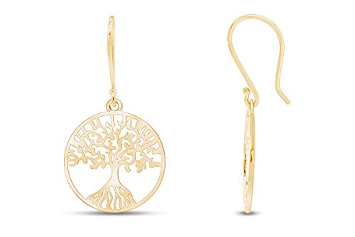 Tree of Life Dangle Earrings for Women – 14K Gold Plated 925 Sterling Silver, Lightweight Drop Earrings, Meaningful Jewelry Gift