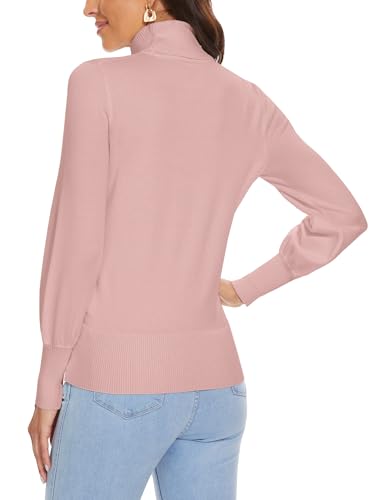 Image of Pink Turtleneck Sweaters for Women Long Sleeve Pullover Knit Tops 2XL