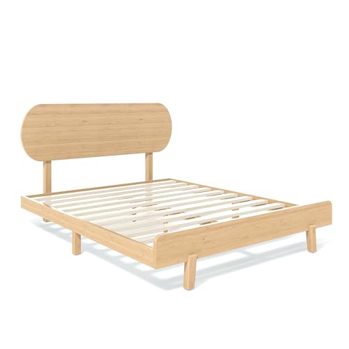 Image of Bellemave Queen Size Bamboo Bed Frame with Headboard,Bamboo Platform Bed Frame Queen Size with Rounded Headboard and Wood Slats,Easy Assembly,Natural