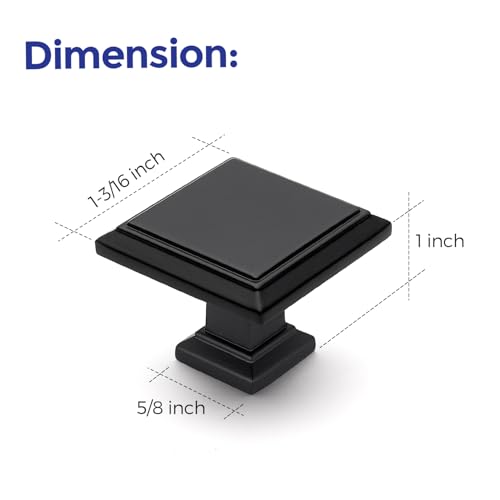 Image of Ravinte 10 Pack 1-3 /16 Inch Matte Black Kitchen Square Cabinet Knobs Solid Drawer Pulls Black Single Hole Kitchen Cabinet Hardware Knobs for Cabinets and Drawers