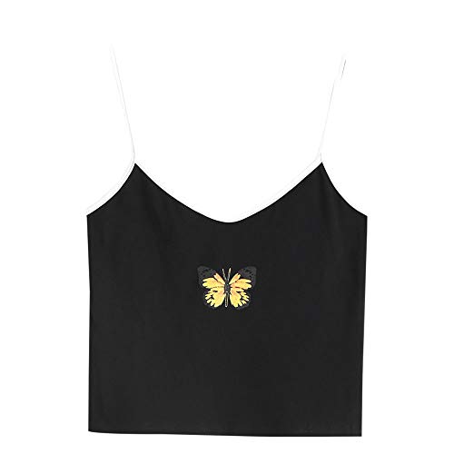 ZAFUL Funny Graphic Cami Top Spaghetti Straps Camisole Chic Cropped Tank Tops Butterfly Black M