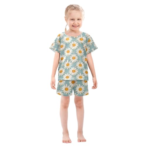 ALAZA Vintage Daisy Flowers Blue Pajama Set Short Sleeve Sleepwear Soft Lounge Nightwear3