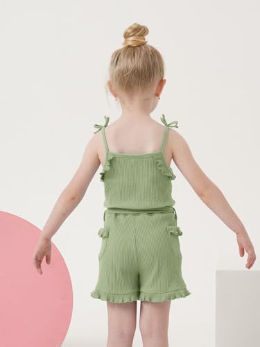 Miipat Toddler Girl Jumpsuit Sleeveless Ruffle One-Piece Romper Baby Girl Ribbed Knit Summer Clothes Button Belt Outfit 1-5T2