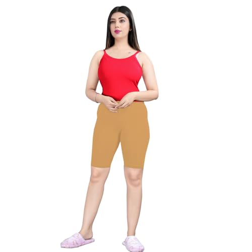 Image of Cycling Shorts for Women's - High Waist Knee Length Inner Shorts | Super Combed Cotton Stretch | Breathable & Comfortable for Workouts, Casual, Nightwear & Everyday Use