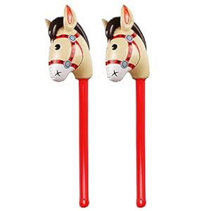 2PCS Inflatable Stick Horse,Inflatable Horse Head on Stick Horse Costume Pony/Halloween/Western Cowboy/Horse Baby Shower Birthday Party Decorations Supplies Favors Props, 37 Inches (Red)