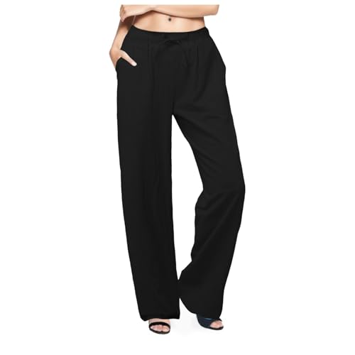 Linen Pants Women Wide Leg Pants Casual Lightweight Lounge Drawstring Elastic Waist with Pockets4